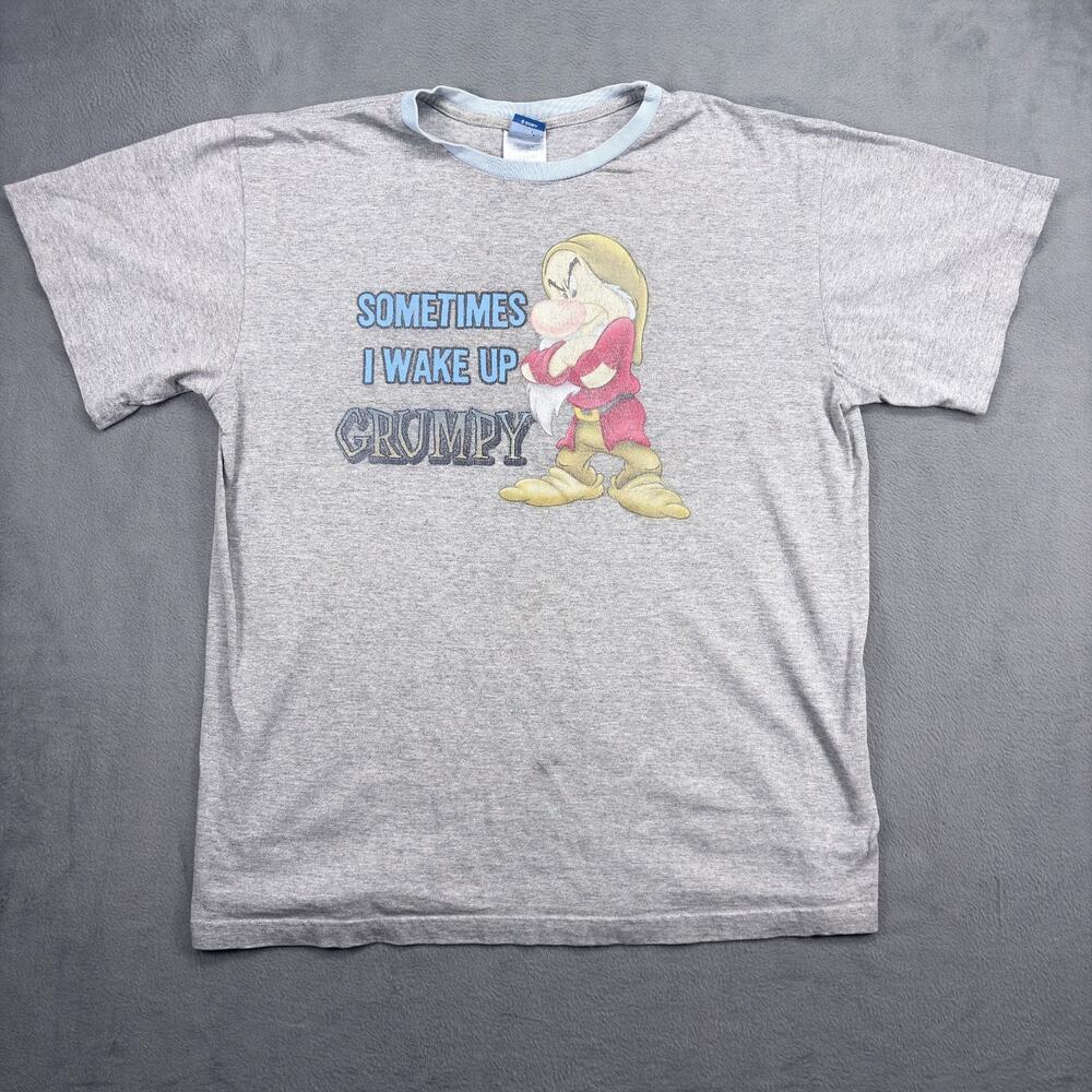 Disney Grumpy T-Shirt Men's Large Gray "Sometimes I Wake Up Grumpy" VTG Y2K